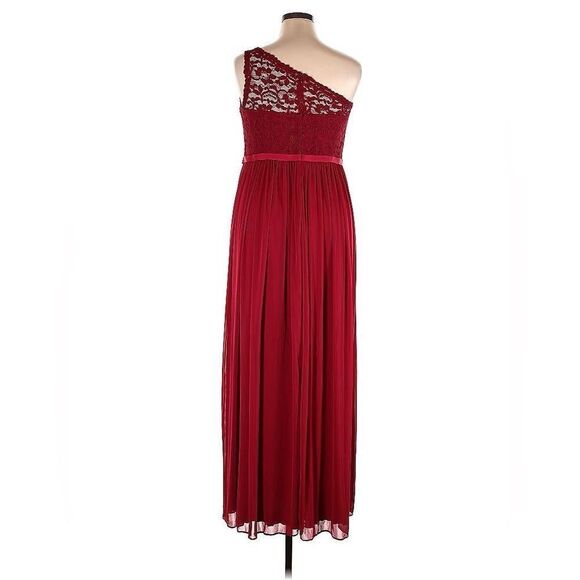 David's Bridal One Shoulder Lace Bodice Long Maxi Dress Size 22 Apple Red - Picture 3 of 14